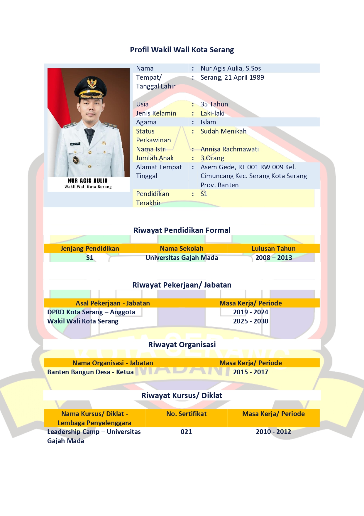 Profil Wakil Walikota Serang
